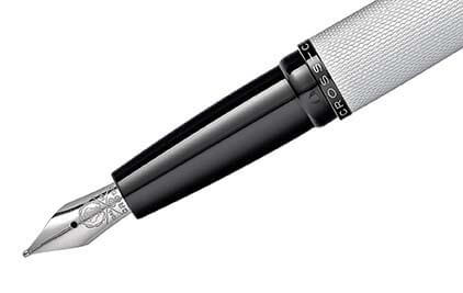 Stylo Plume Abcsea X750 - Pointe Moyenne, Chrome, Système à Cartouche, Avec étui Cuir PU - Cadeau élégant Pour Professionnels