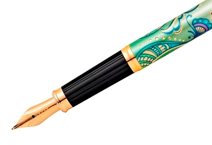 stylo doré / vert avec fleurs à l'intérieur - stylo bille - stylo avec  fleurs