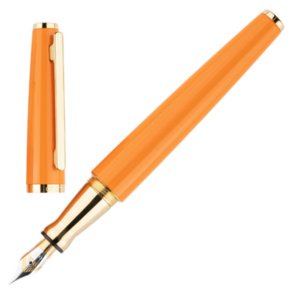 Stylo plume Design06 laqué orange brillant attributs plaqués or jaune de Otto Hutt - photo.