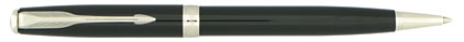 Stylo bille Sonnet laqué noir intense attributs chromés de Parker, cliquez pour plus de d�tails sur ce stylo...