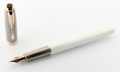 Stylo Parker Sonnet Premier Blanc Perlé - Plaqué Or 18K, Rollerball Neuf, Avec écrin